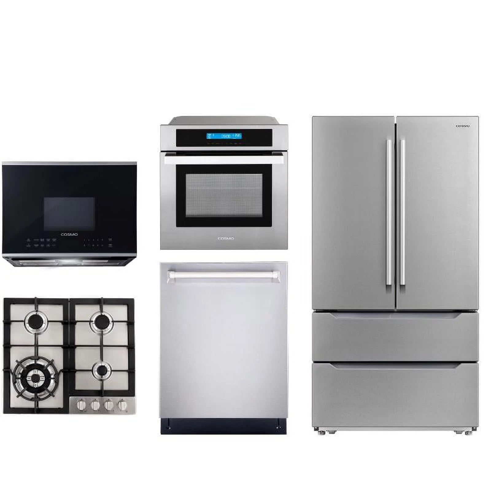 Cosmo 24 Cooktop & Microwave w/ Vent Fan & Wall Oven & Dishwasher & Fridge Set