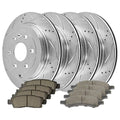 AutoShack Front and Rear Drilled Slotted Brake Rotors Silver and Ceramic Pads Kit Replacement for Buick Enclave Saturn Outlook 2009-2017 Chevrolet Traverse 2007-2016 GMC Acadia 2017 Acadia Limited FWD