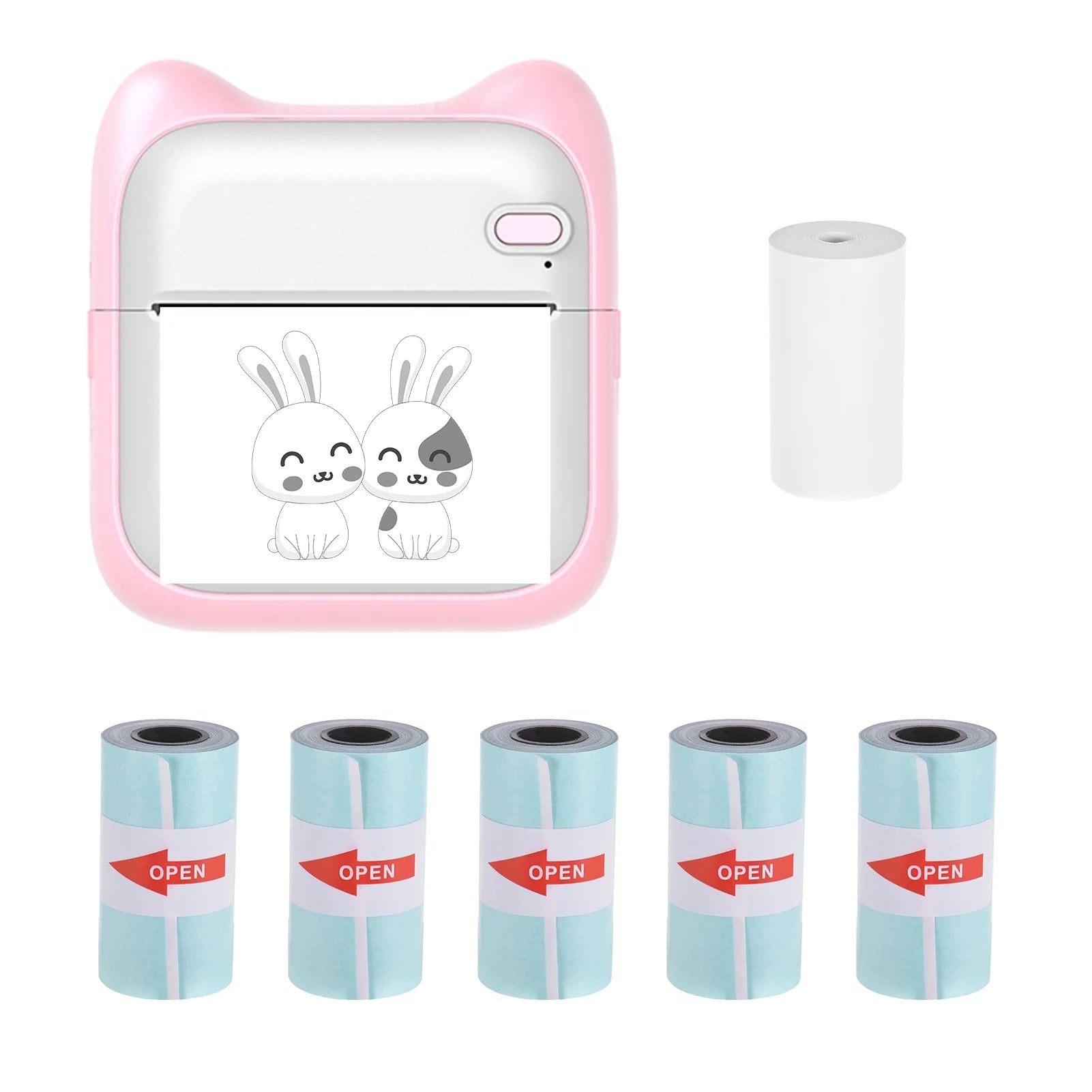 Carevas Pocket Photo Printer Portable Thermal Printing Machine 203dpi Wireless BT Connection for Picture Lable DIY Handcraft List Meno Notes Journal Receipt Paper Instant Printer Sticker with 5 Rol