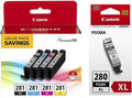 Canon 2021C007 (CLI-281; PGI-280 XL) ChromaLife100+ Ink, Black XL/Black/Cyan/Magenta/Yellow, 5/Pack