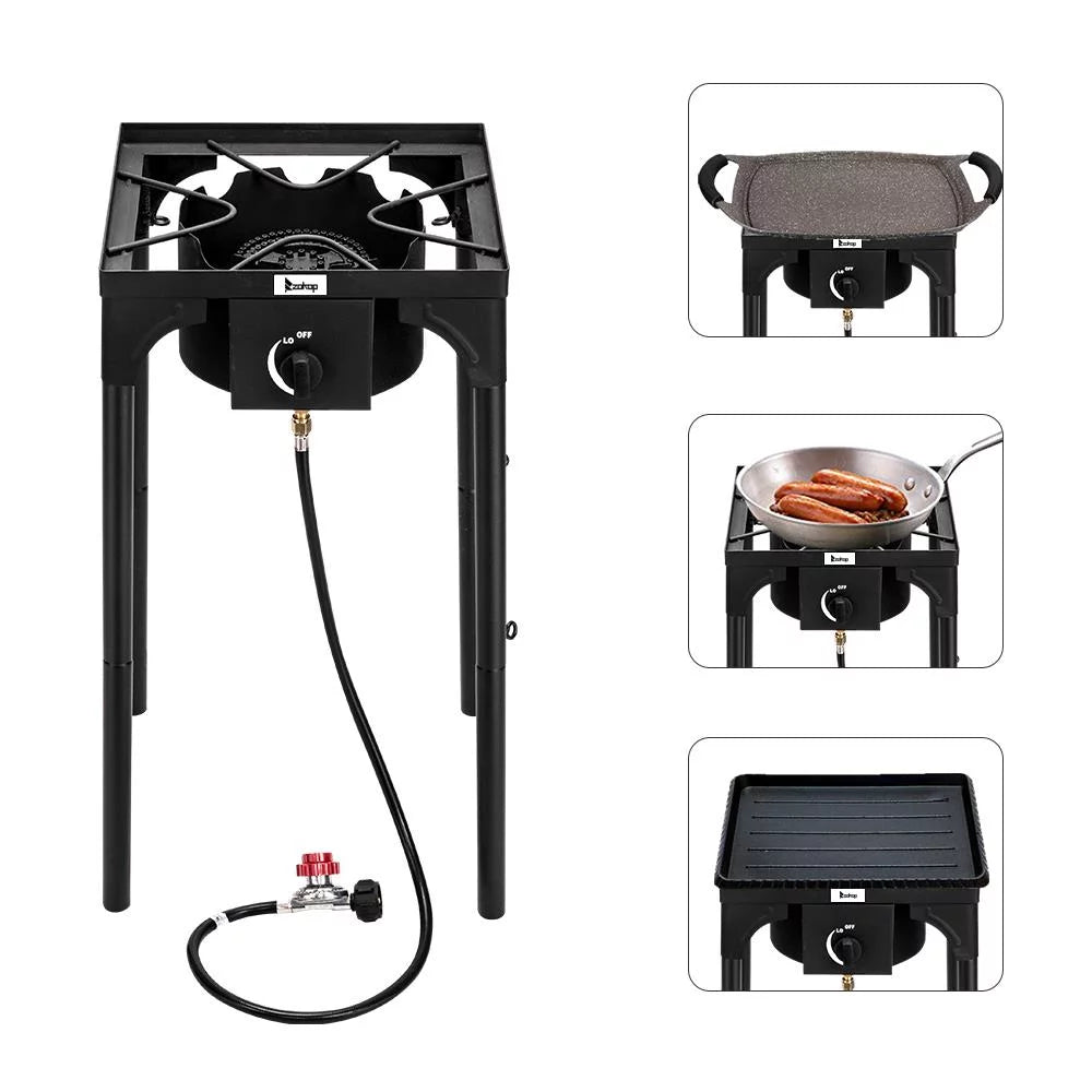 75000BTU Burner Propane Cooker Outdoor Camping Stove, Black