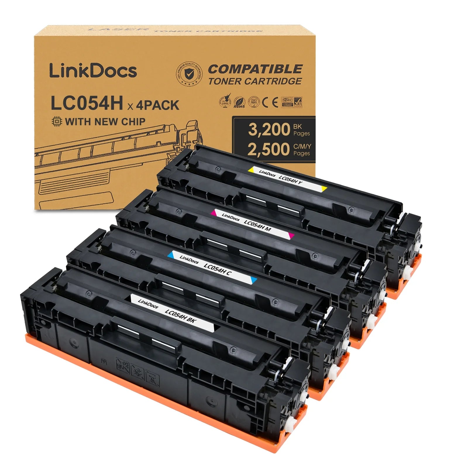 LinkDocs 054H Compatible Toner Cartridge Replacement for Canon 054 054H CRG-054H Toner Cartridge used with Canon ImageClass LBP622Cdw MF644Cdw MF642Cdw MF641Cdw Printer (4-Color Set)