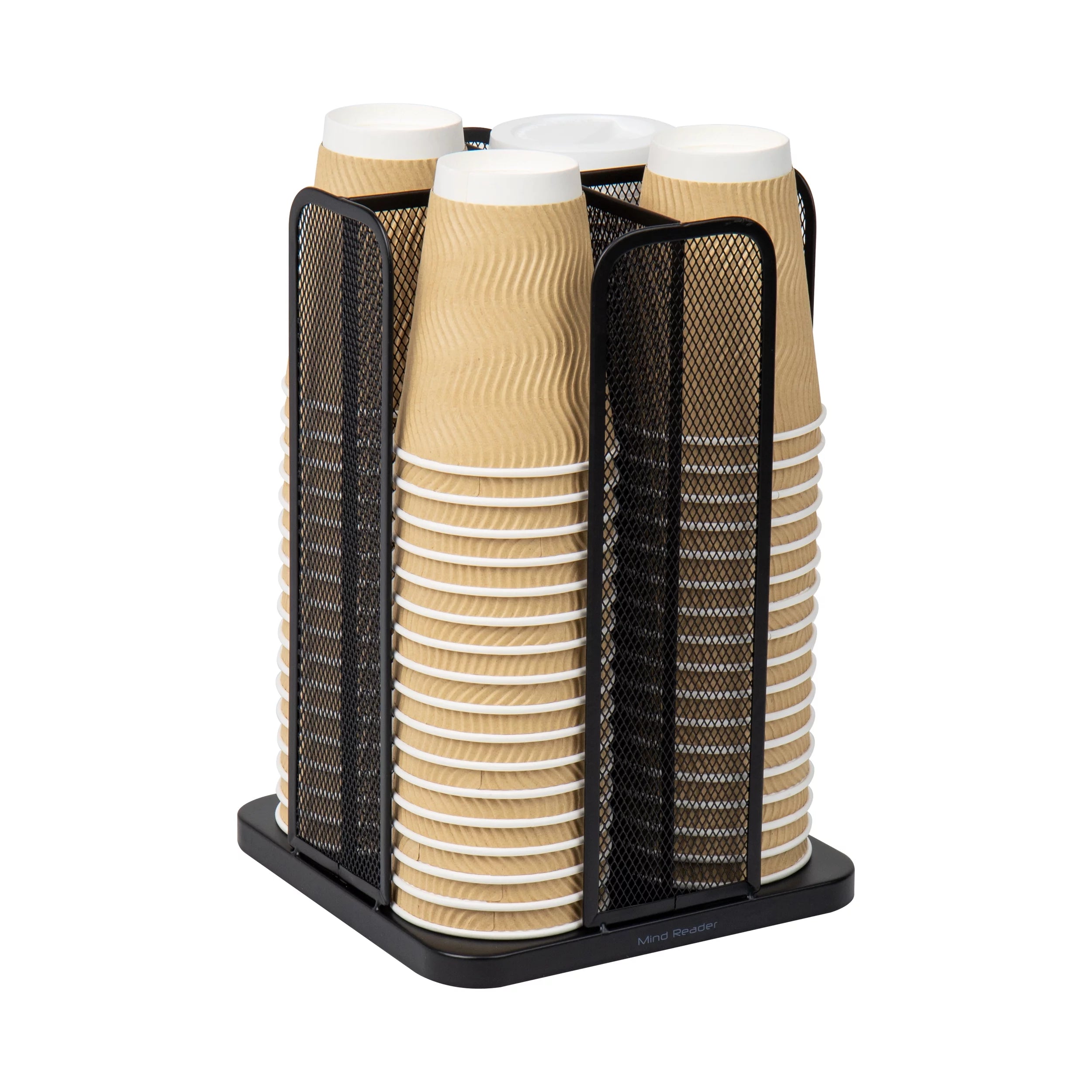 Mind Reader Cup and Lid Carousel Holder Organizer, Black Metal Mesh