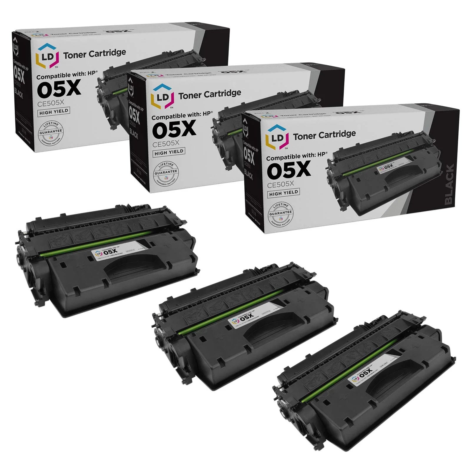 LD Compatible Toner Replacements for HP 05X CE505X (Black, 3-Pack)