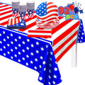 JOYIN 92 Pcs Patriotic Party Supplies Set of 2 American Flag Table Covers 30 Paper Cups 30 Paper Plates 30 Napkins for 4th of July, Independence Day, Memorial Day Decorations, Veterans Day (Serves 30)