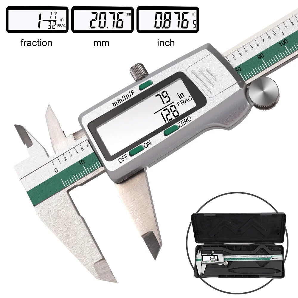 Jahy2Tech Digital Caliper 6 inch Electronic Caliper Stainless Steel Measuring Tool Precision Vernier Caliper with Large LCD Screen, Metric/Inch/Fraction Conversion