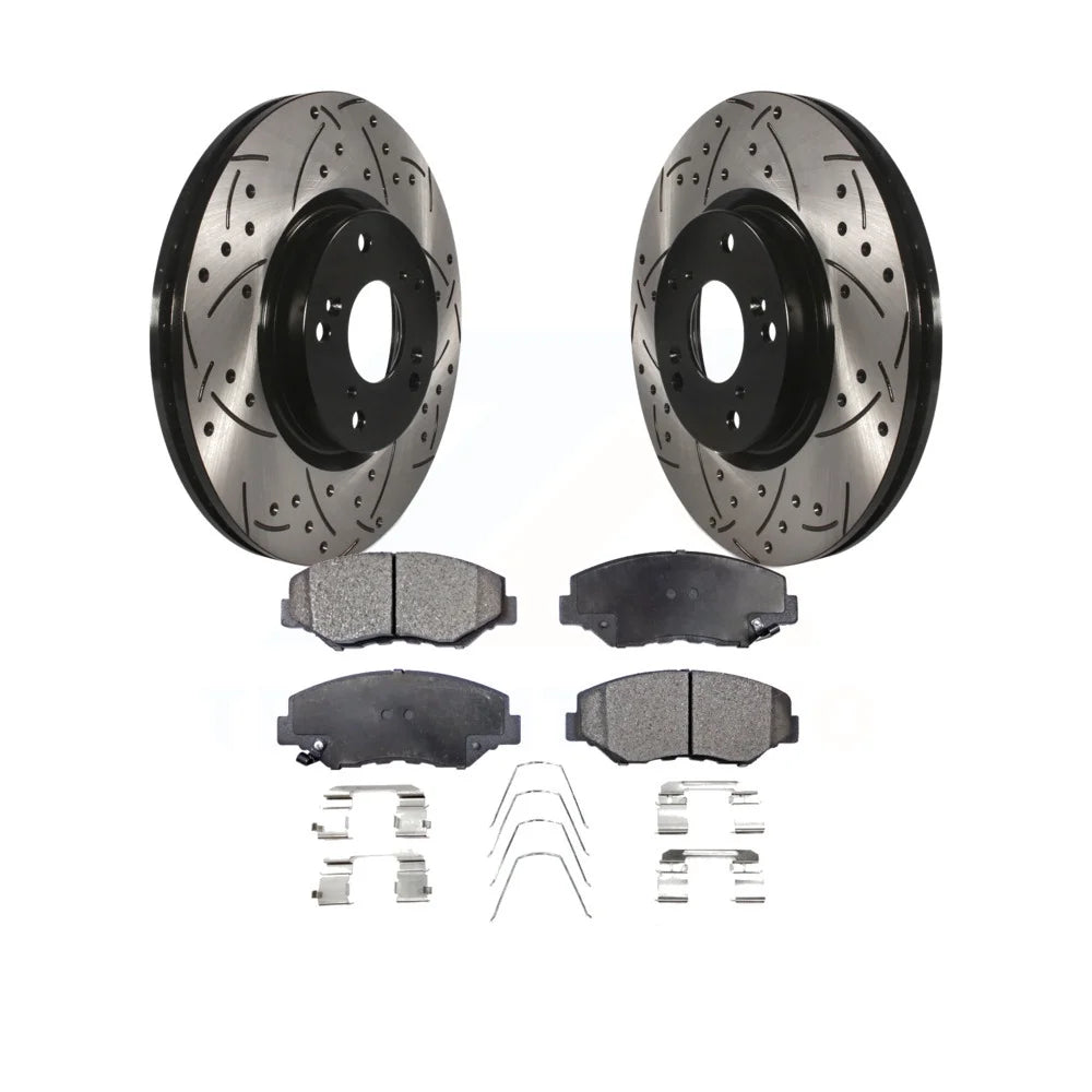 Transit Auto - Front Coated Drilled Slotted Disc Brake Rotors And Semi-Metallic Pads Kit For Honda Civic CR-V Acura ILX KDF-100070