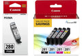 Genuine Canon CLI-281 BKCMY 4-Color Ink Tank Value Pack + Canon PGI-280 Pigment Black