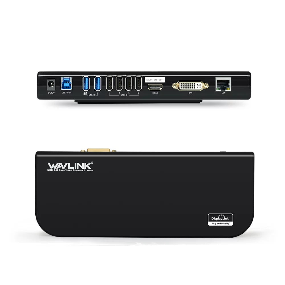 Wavlink USB 3.0 Universal Dual Display Docking Station Support HDMI / DVI / VGA with 6 USB Ports (2 USB 3.0+4 USB 2.0),Gigabit Ethernet and Audio Jack for PC and Mac