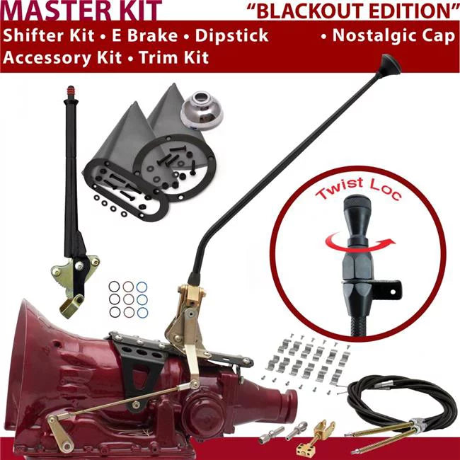 American Shifter  TH400 Shifter Kit Black 23 in. E Brake Cable Clamp Trim Kit Dipstick for DCEBA