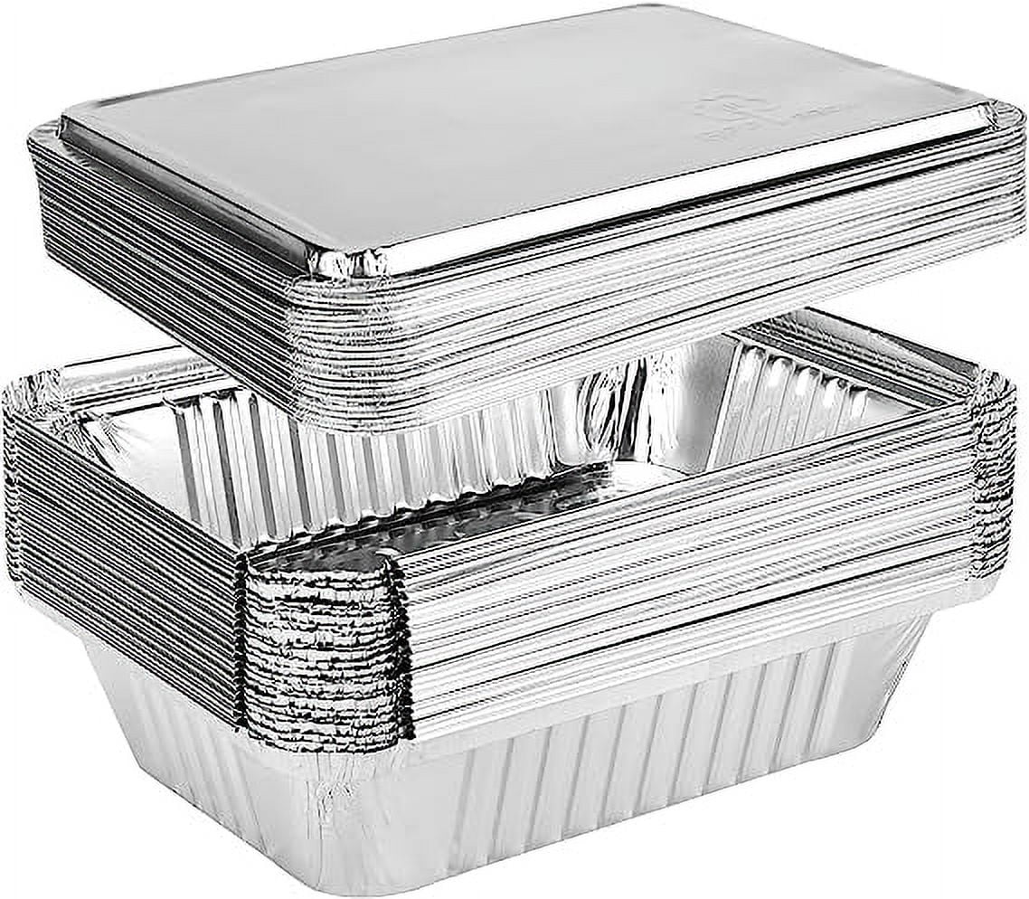 EYE4TECHS Aluminum Pans with Aluminum Lids 6.2x8.6 inch 25 Pack - Disposable Roasting & Baking Pan Food Storage Tray Great for BBQ, Cooking, Heating, Freezing Takeeout and Serving Food