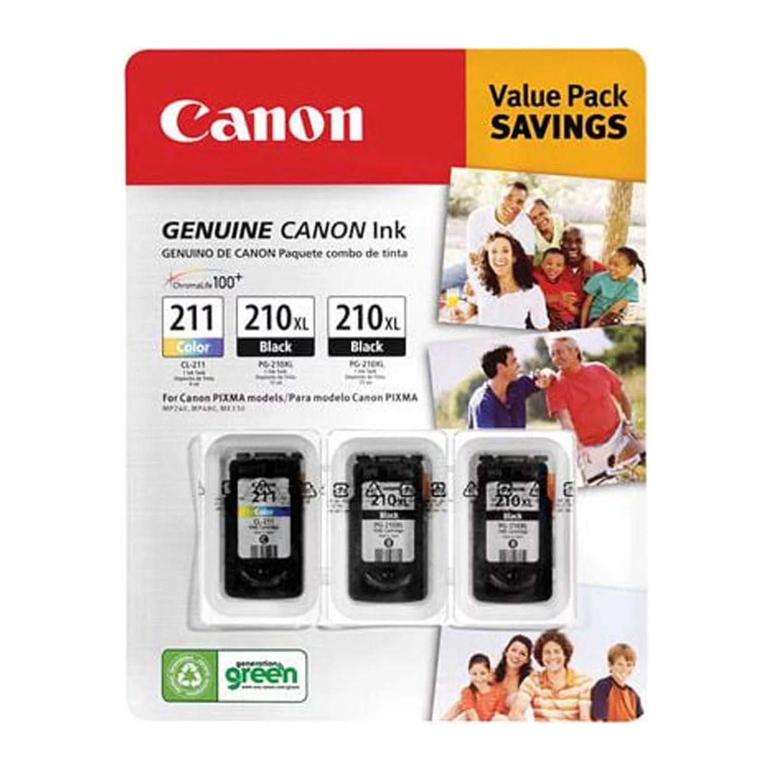 Canon PG-210XL/CL-211 Ink Tank Cartridge, Black/Tri-Color (3 pk.)