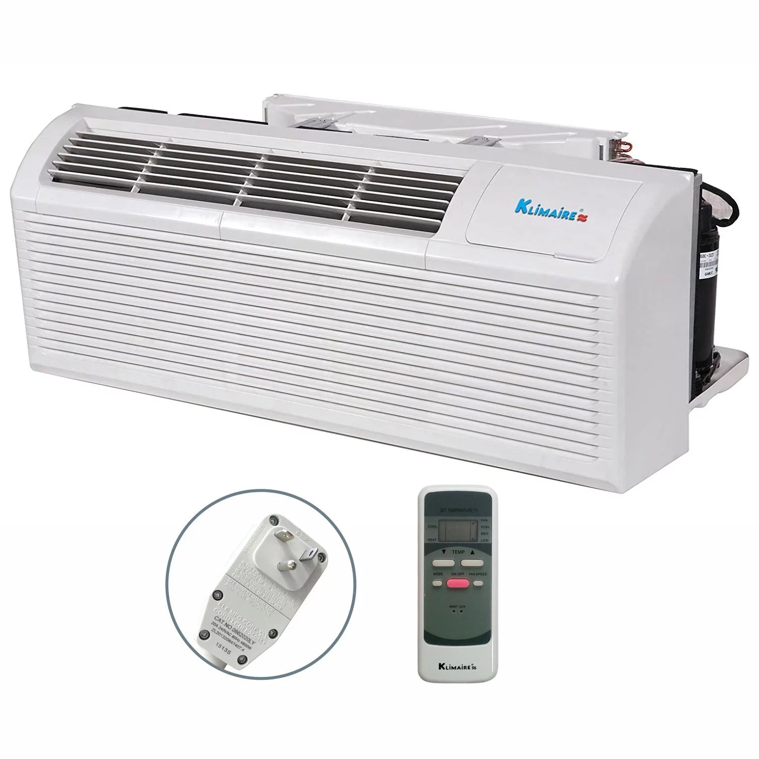 Klimaire PTAC 15,000 Btu Air Conditioner Heat Pump with Remote Control & 3.5 kW Electric Heater -230V