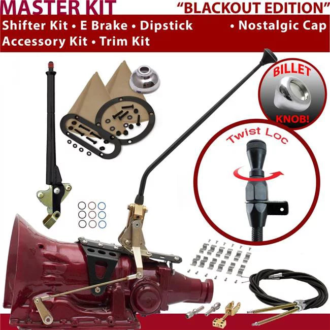 American Shifter  4L60 Shifter Kit Black 16 in. E Brake Cable Clamp Trim Kit Dipstick for F288B