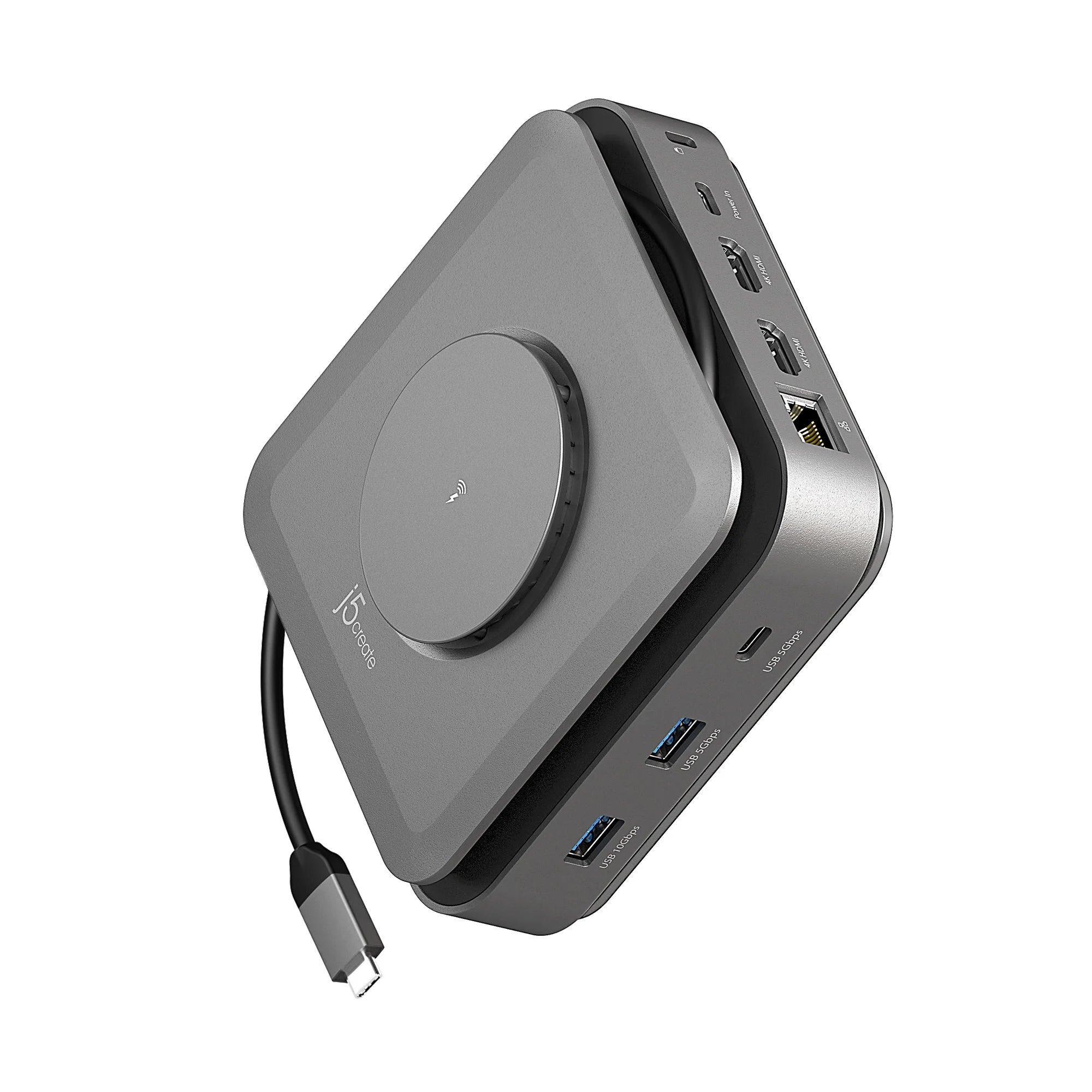j5create USB-C Dual 4K HDMI Docking Station with 15W Wireless Charging JCD3199 Space Grey