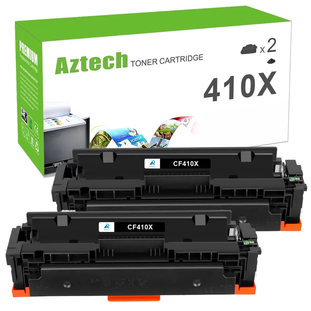 A AZTECH 2-Pack Compatible Toner Cartridge for HP CF410X 410X LaserJet Pro MFP M477fnw M477fdn M477fdw M377dw M452dw M452nw M452dn with Chip (Black)