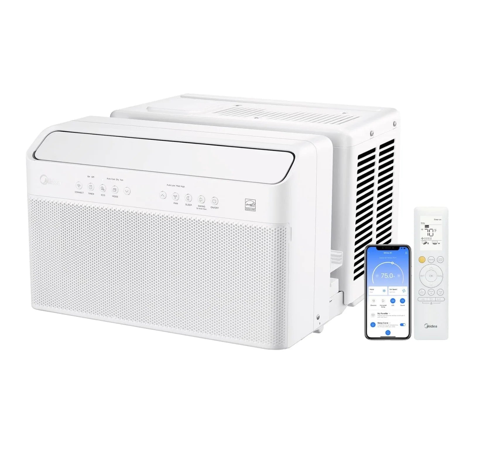 Midea MAW12V1QWT-M 12,000 BTU U-Shaped Smart Inverter Window Air Conditioner, Cools up to 550 Sq. Ft., Ultra Quiet, Works with Matter/Alexa/Google Assistant, Open Window.