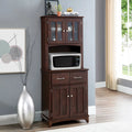Home Source Espresso Microwave Stand with Top and Bottom Cabinets