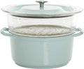 Gibson Oak Park 5 Quart Casserole with Lid and Glass Steamer Insert, Sky Blue