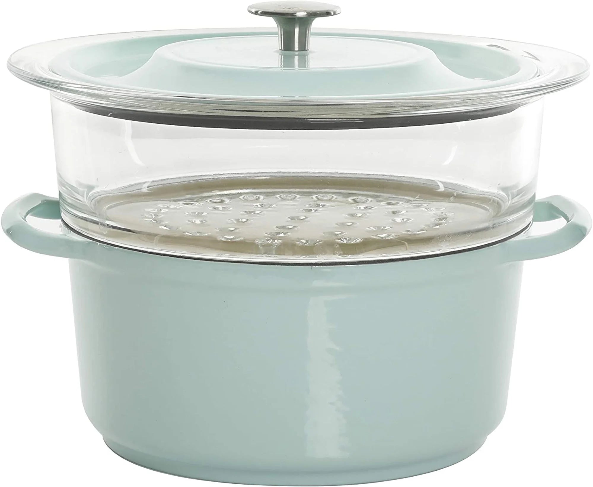 Gibson Oak Park 5 Quart Casserole with Lid and Glass Steamer Insert, Sky Blue