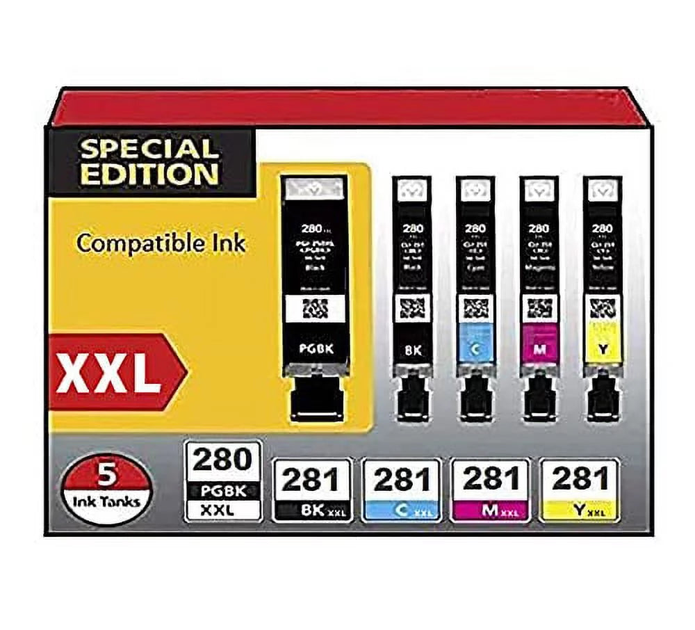Inkjetsclub Compatible Replacement for Canon PGI-280 XXL and CLI-281 XXL High Yield Printer Ink Cartridges Combo Pack.
