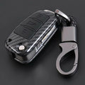3 Buttons Key Case Carbon Fiber Car Key Cover Chain Remote Flip Fob 68mm x 38mm For Audi (A1-A8 Q3 Q5 S4 R8)