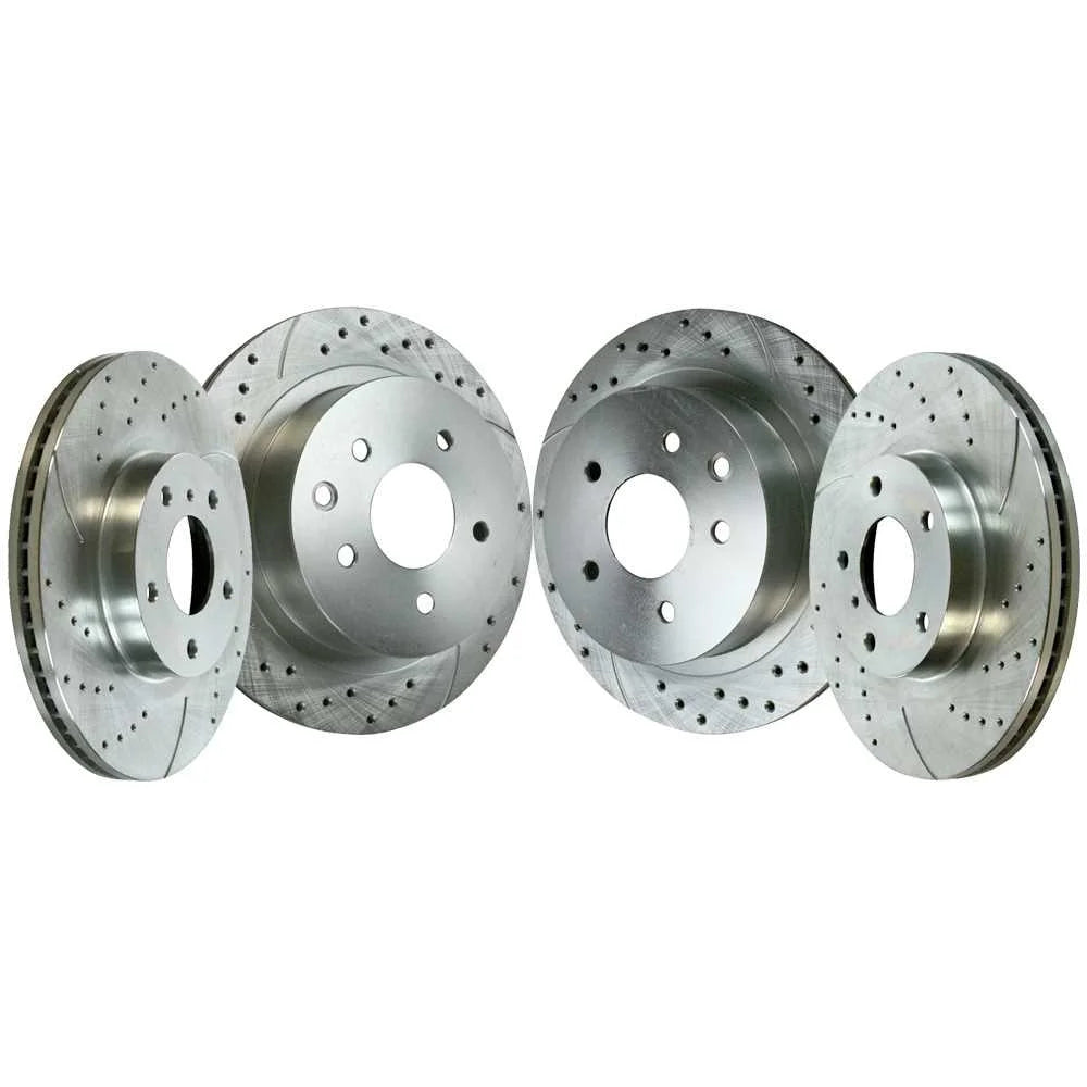 AutoShack Front and Rear Drilled Slotted Brake Rotors Silver Set of 4 Replacement for 2003-2005 Nissan 350Z 2003 2004 2005 INFINITI G35 3.5L V6 AWD RWD BRKPKG039590