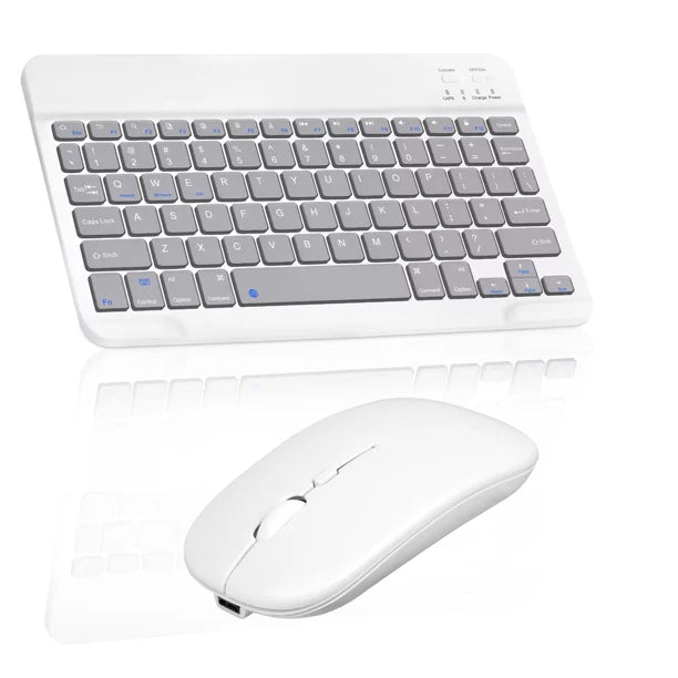 Rechargeable Bluetooth Keyboard and Mouse Combo Ultra Slim Keyboard and Mouse for Motorola Moto G Stylus (2021) and All Bluetooth Enabled Mac/Tablet/iPad/PC/Laptop - Stone Grey with Purple Mouse