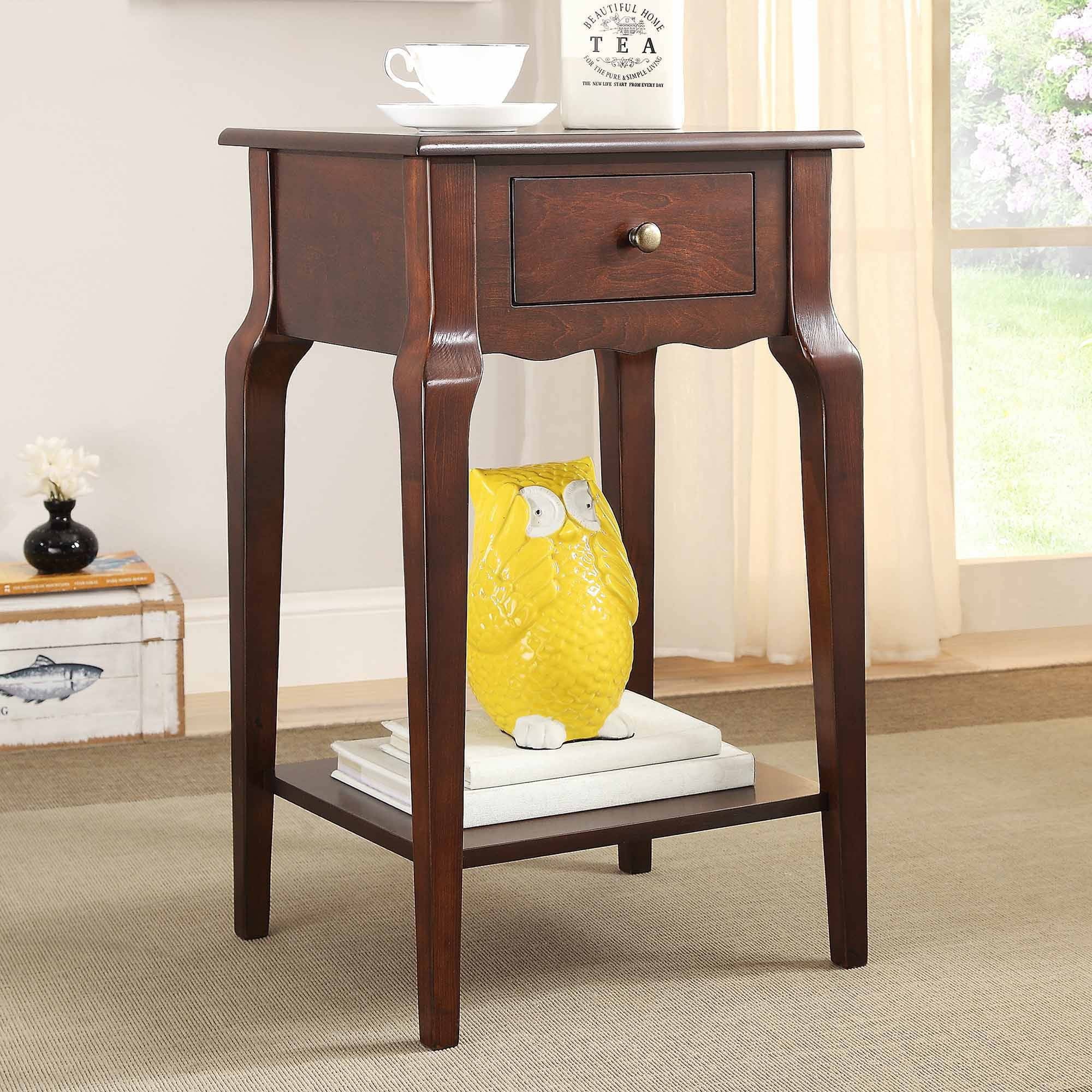 Weston Home Catalpa 28 High Wood End Table with Drawer and Shelf, Espresso