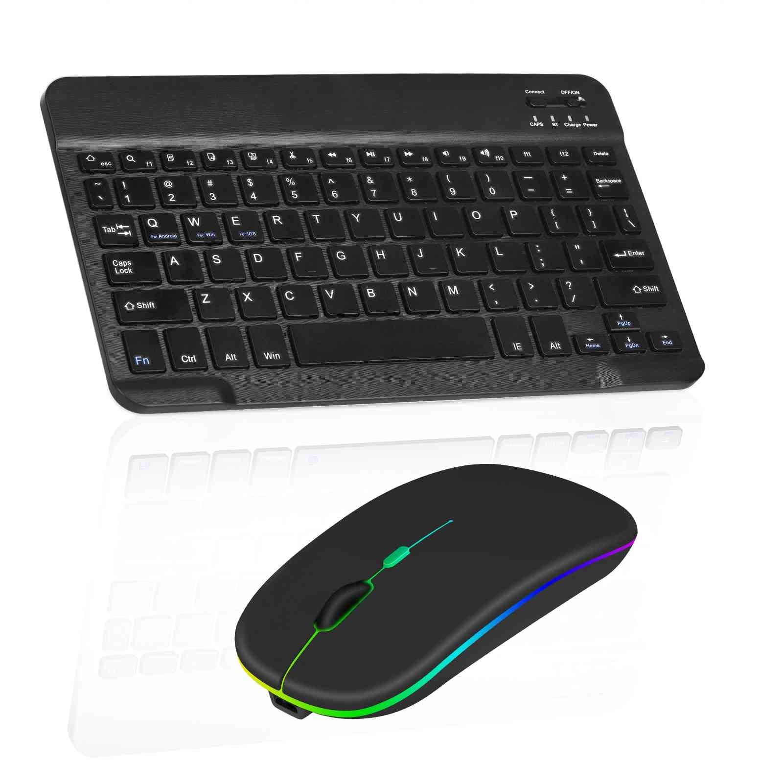 Rechargeable Bluetooth Keyboard and Mouse Combo Ultra Slim for TCL 10 SE and All Bluetooth Enabled Android/PC-Black keyboard with RGB LED Onyx Black Mouse