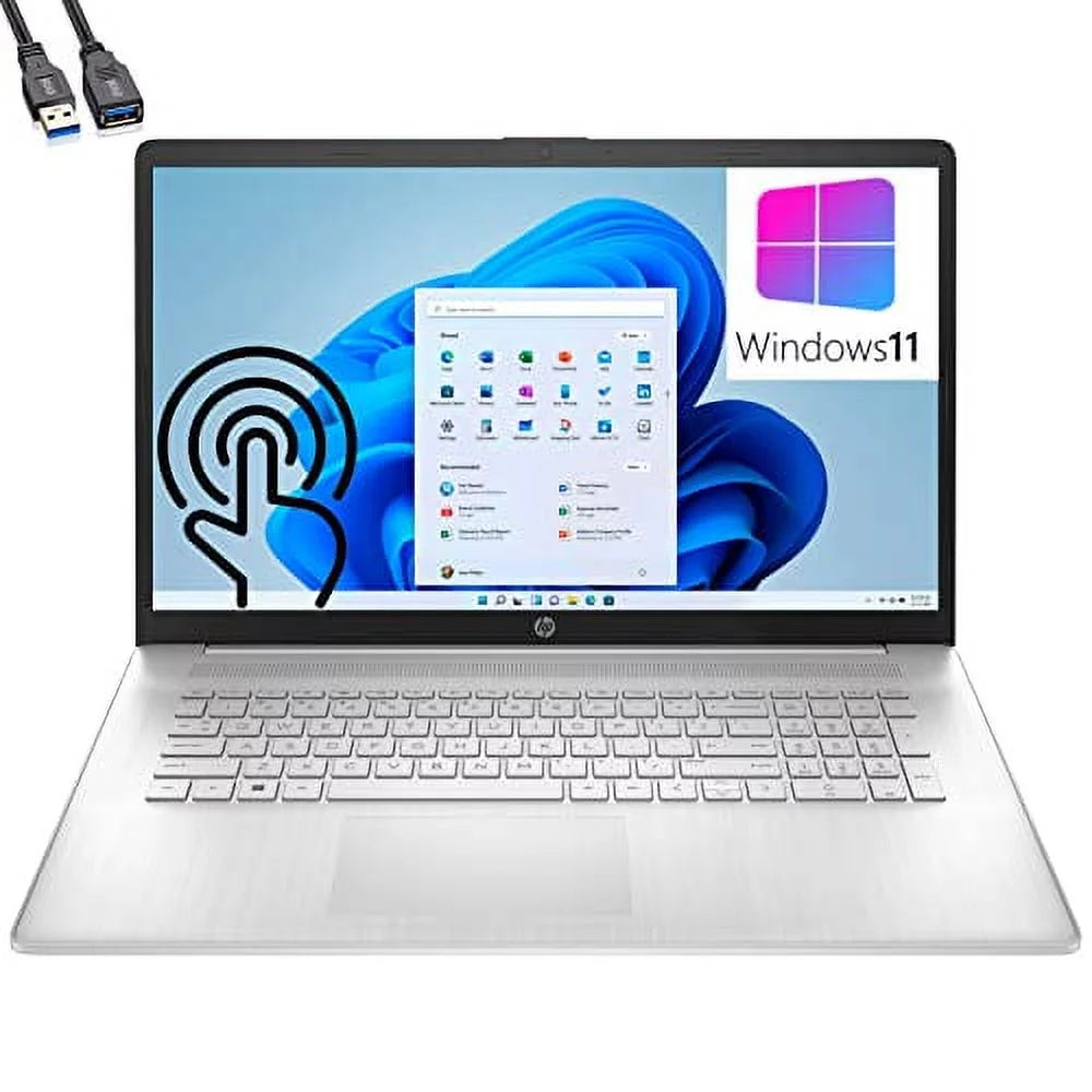 HP 2023 17 17.3 Touchscreen HD+ Laptop, 12th Gen Intel 10-Core i7-1255U up to 4.7GHz, 16GB DDR4 RAM, 1TB PCIe SSD, 802.11AC WiFi, Bluetooth 5.0, Backlit KB, Silver, Windows 11, BROAG Extension Cable