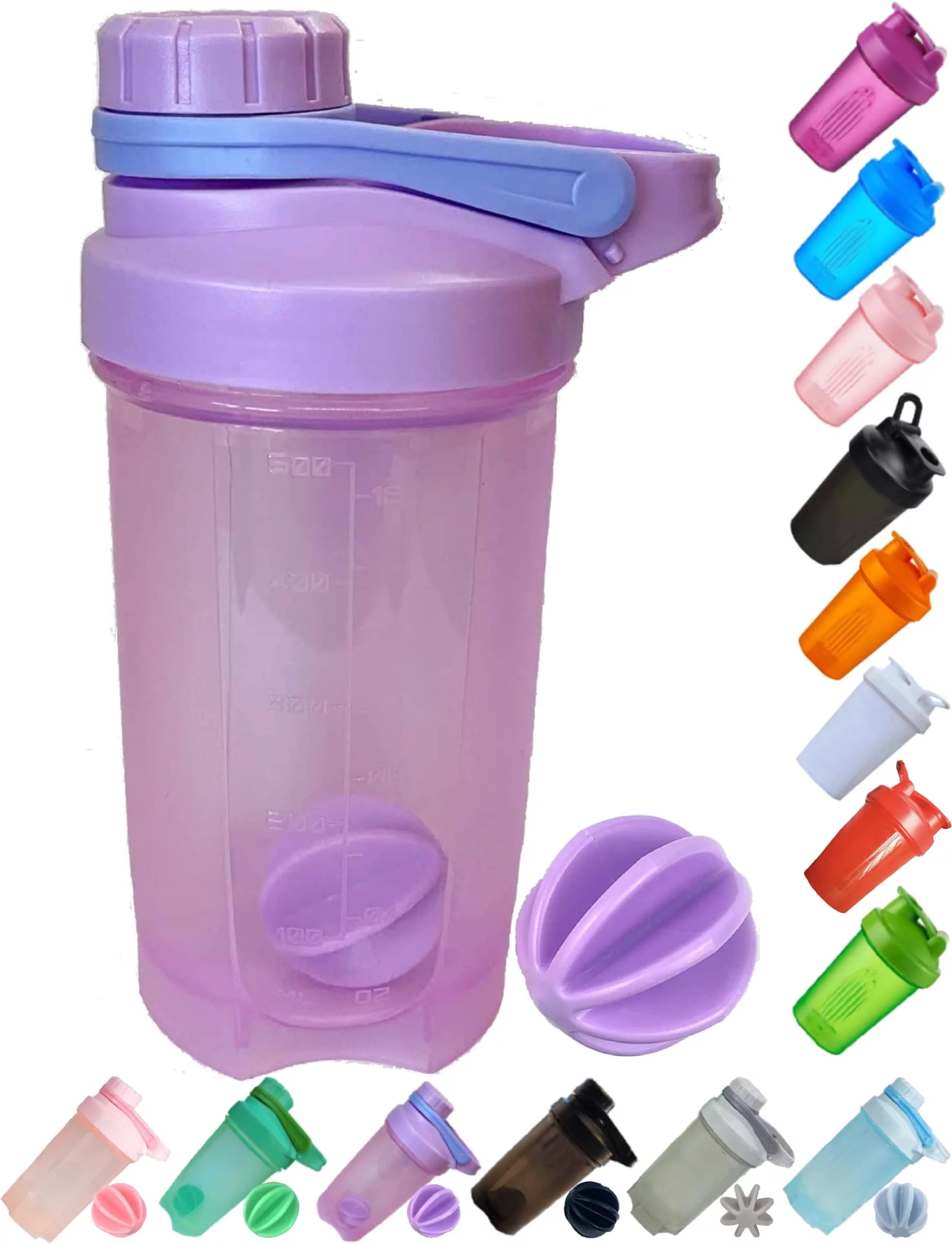 FOAUUH Shaker Bottle A Stylish Purple BPA Free,Made of PP5,16Oz/500ml w. Measurement Marks & Non-Metal Whisk Blender Mixer Ball,Easy to Clean