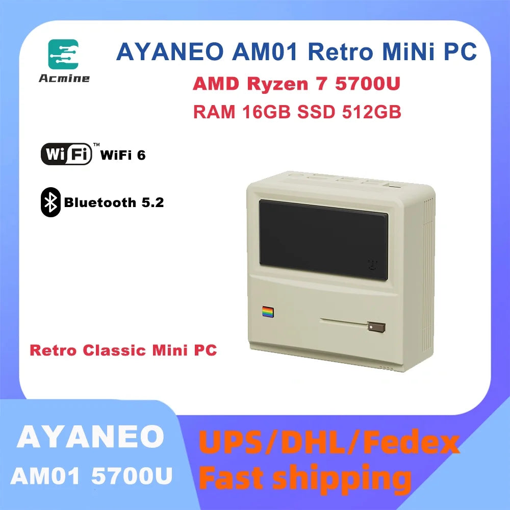 AYANEO AM01 AMD Ryzen 7 5700U RAM 16G SSD 512G gaming office Retro Classic mini pc dp DDR4 design pc