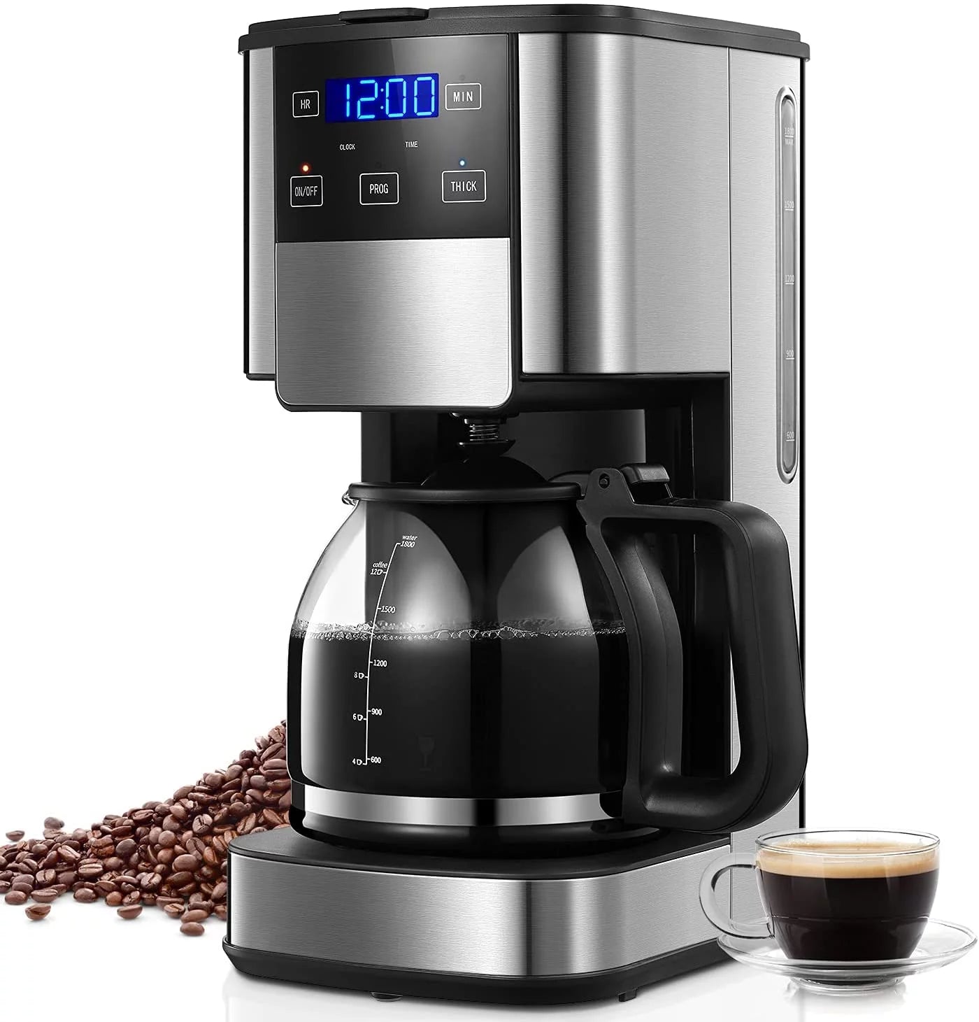 12 Cup Drip Coffee Machine, Brewsly Programmable Coffee Maker with  Timer and Glass Carafe