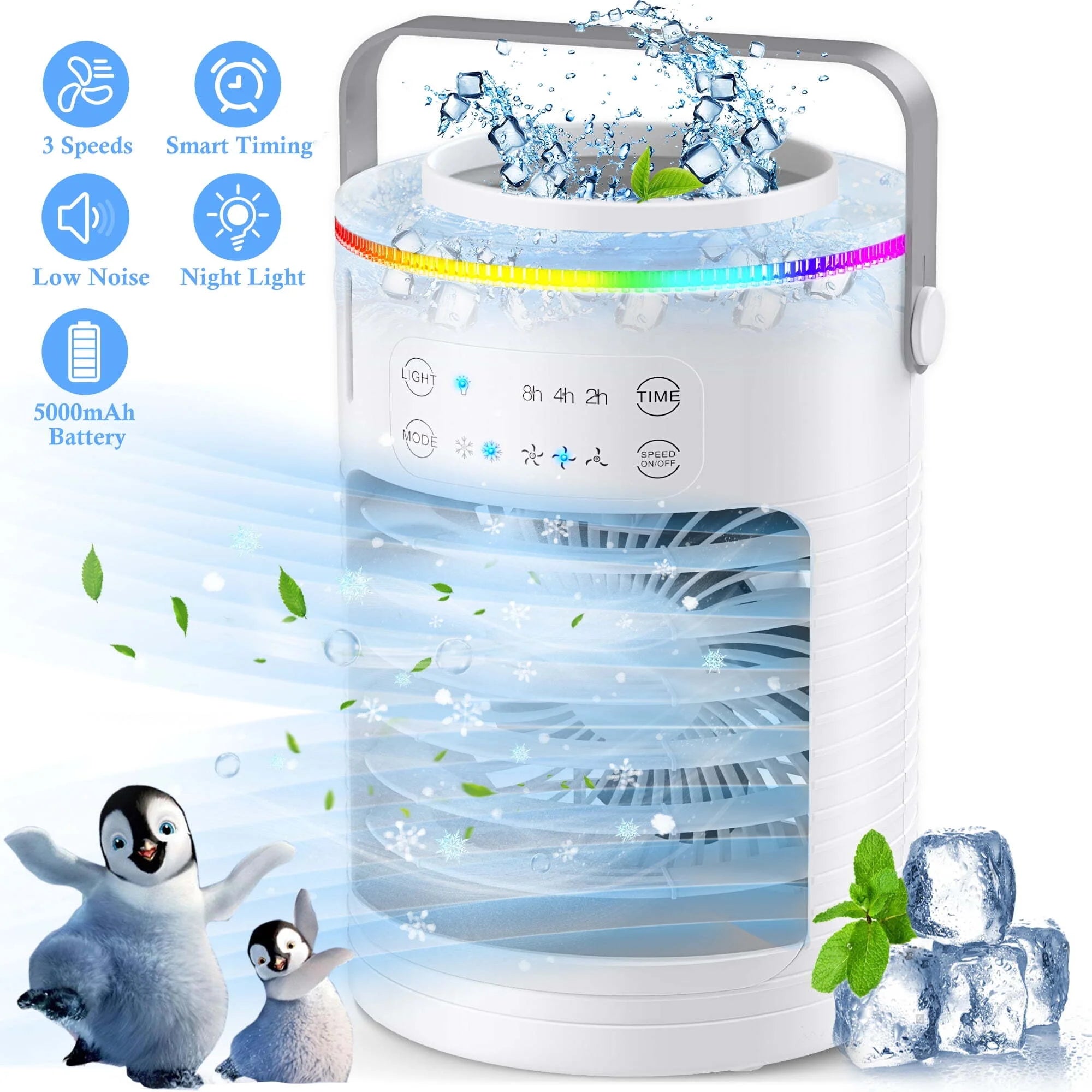 3-IN-1 Portable Air Conditioners,Evaporative Air Cooler, 2 Modes & 3 Speeds Swamp Cooler,100¡ã Oscillation,2-4-8H Timer,200ml Water Tank, Evaporative Cooler for Room(60 Sq Ft)