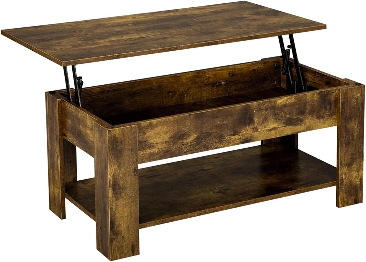 Rustic Coffee Table, Lift Up Coffee Table with Hidden Storage, Living Room Center Tables with Lift Top for Office Reception Room