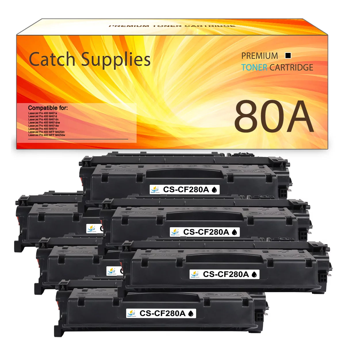80A | CF280A Black Toner Cartridge CF280AD1 Replacement for HP Pro 400 Pro MFP M425dn Pro 400 M401n M401dne M401dw M401dn Printer Ink (6-Pack)