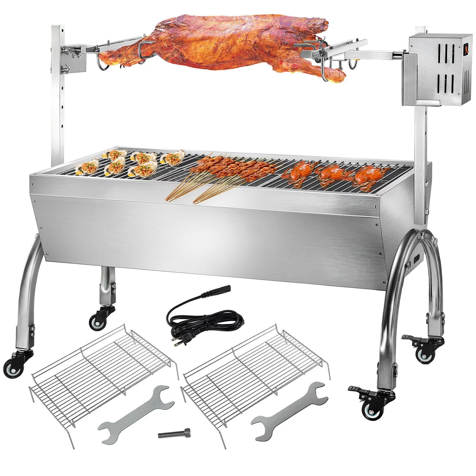 Roaster BBQ Rotisserie Electric Grill W/ Lockable Wheels