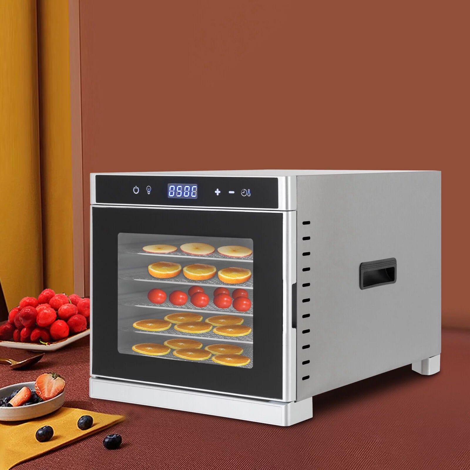 Oukaning Fruit Vegetable Dryer Food Dehydrator Machine with Temp Control Fruit Jerky Dryer Blower 6 Tray 700W