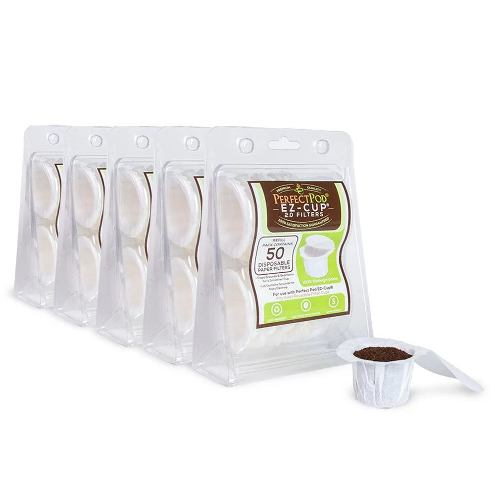 250ea EZ-Cup 2.0 100% Disposable Compostable Unbleached Coffee Paper Filters with Patented Lid.  Paper Coffee Filters for Refillable Refillable K-Cup Pods for Keurig & Single Serve Coffee Makers