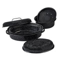 Granite Ware Roasting Set Covered Oval Roaster 13 in and 15 in, Round Roaster 3 lb. (Speckled Black) - Enamelware Roasting Pan, great for Grilling, Boilling, Baking. Dishwasher Safe.