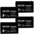4x Pack - Compatible ADI 5140XM Battery - Replacement UB1290 Universal Sealed Lead Acid Battery (12V, 9Ah, 9000mAh, F1 Terminal, AGM, SLA) - Includes 8 F1 to F2 Terminal Adapters