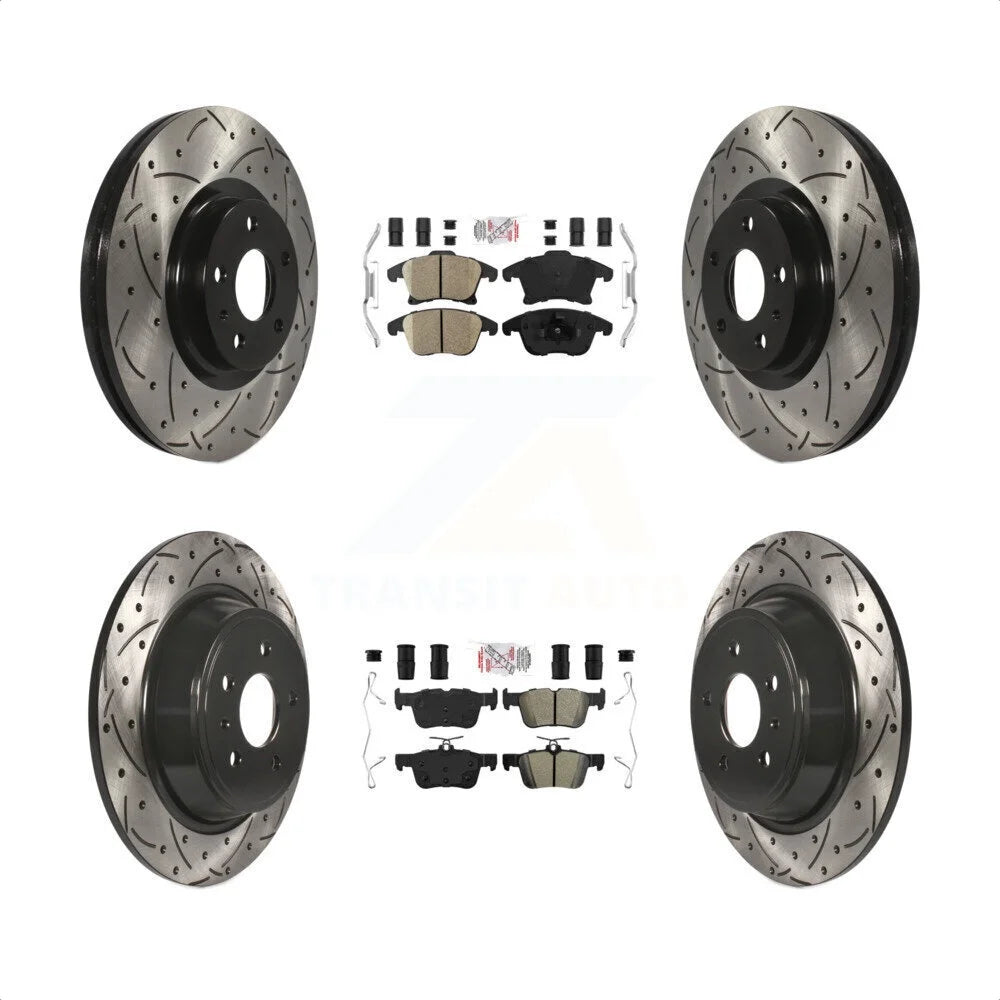 Transit Auto - Front Ceramic Rear Semi-Metallic Pads And Coated Drilled Slotted Disc Brake Rotors Kit For Ford Fusion Lincoln MKZ KDA-101439