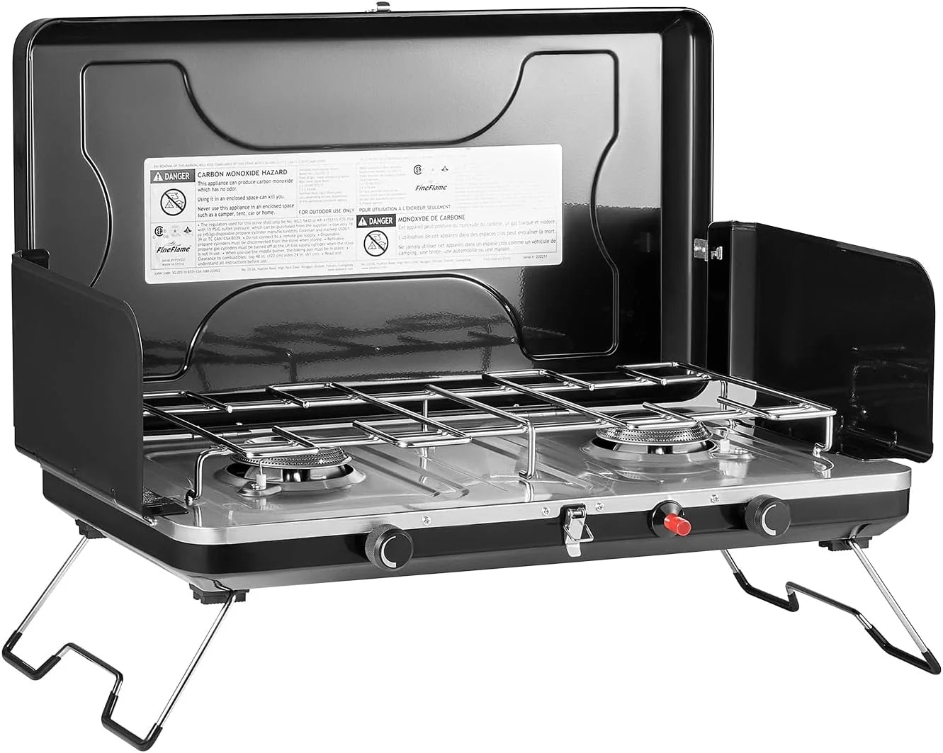 RUO 3-Burner Propane Camping Stove 19800 BTUs, Portable Camp Stove with 3 Adjustable Burners and Push-Button Instant Ignition, Portable Camping Grill, Built-in Carrying Handle