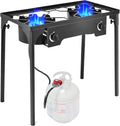 Outdoor Camping Stove, Dual Burner Propane Gas Cooker w/Detachable Legs & 0-20 PSI Regulator & CSA Approval for Camp Paito RV, Cast Iron, 150,000-BTU