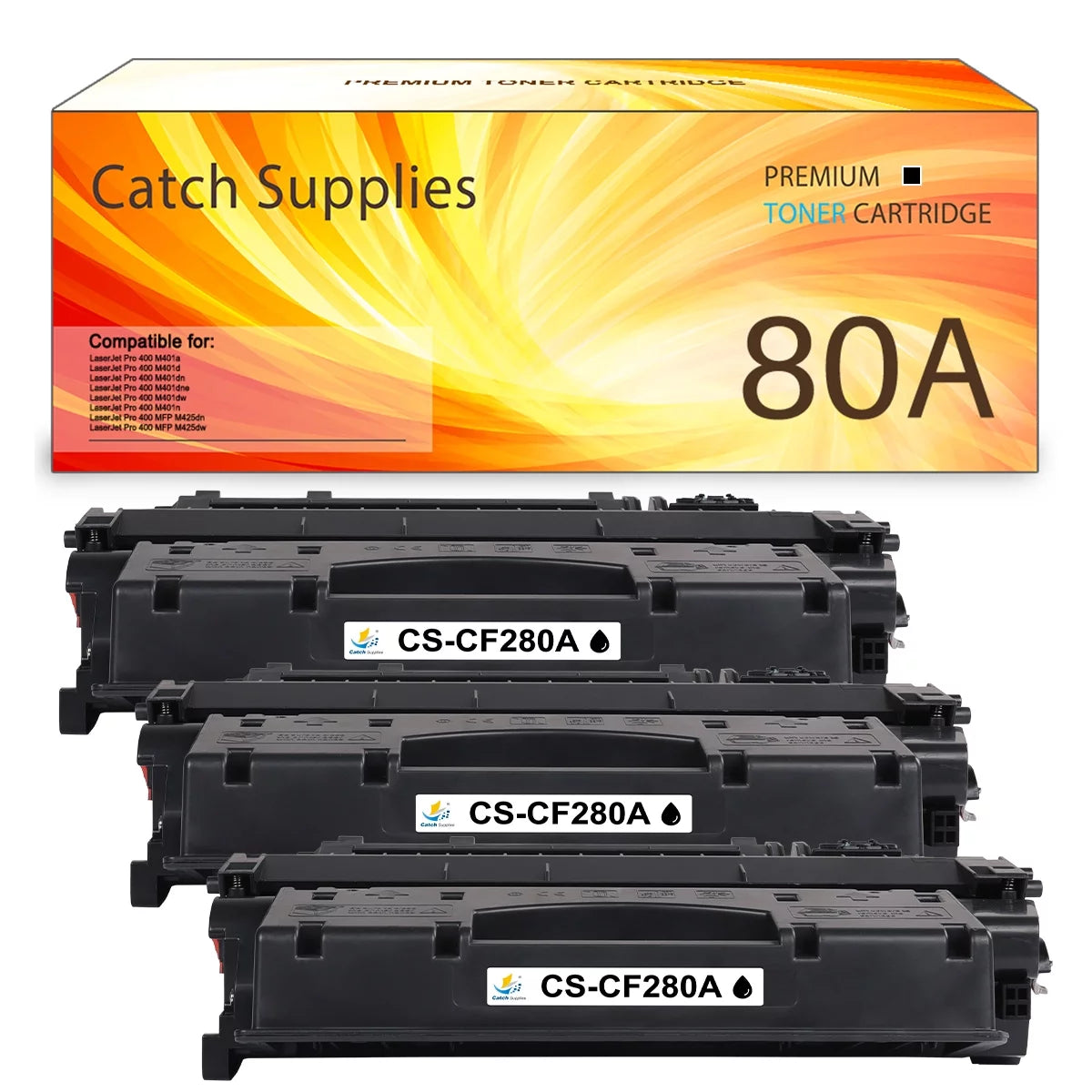 80A | CF280A Black Toner Cartridge CF280AD1 Replacement for HP Pro 400 Pro MFP M425dn Pro 400 M401n M401dne M401dw M401dn Printer Ink (3-Pack)