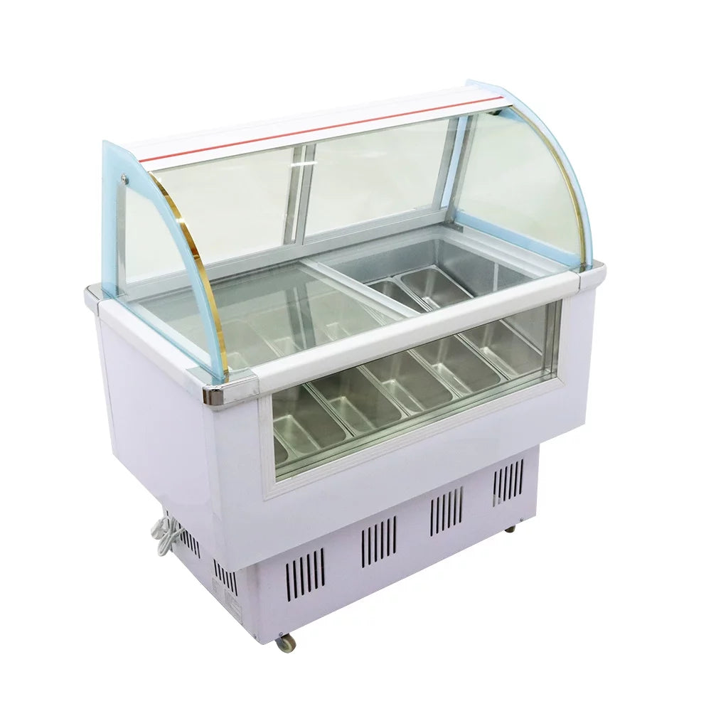 INTSUPERMAI Commercial Ice Cream Showcase Gelato Freezer Display Case 12 Pan 170L White
