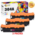 Toner Bank 3-Pack Compatible 304A Toner Cartridge for HP 304A CC531A CC532A CC533A 304A Color LaserJet CP2025 CP2025N CP2025DN (Cyan Yellow Magenta)