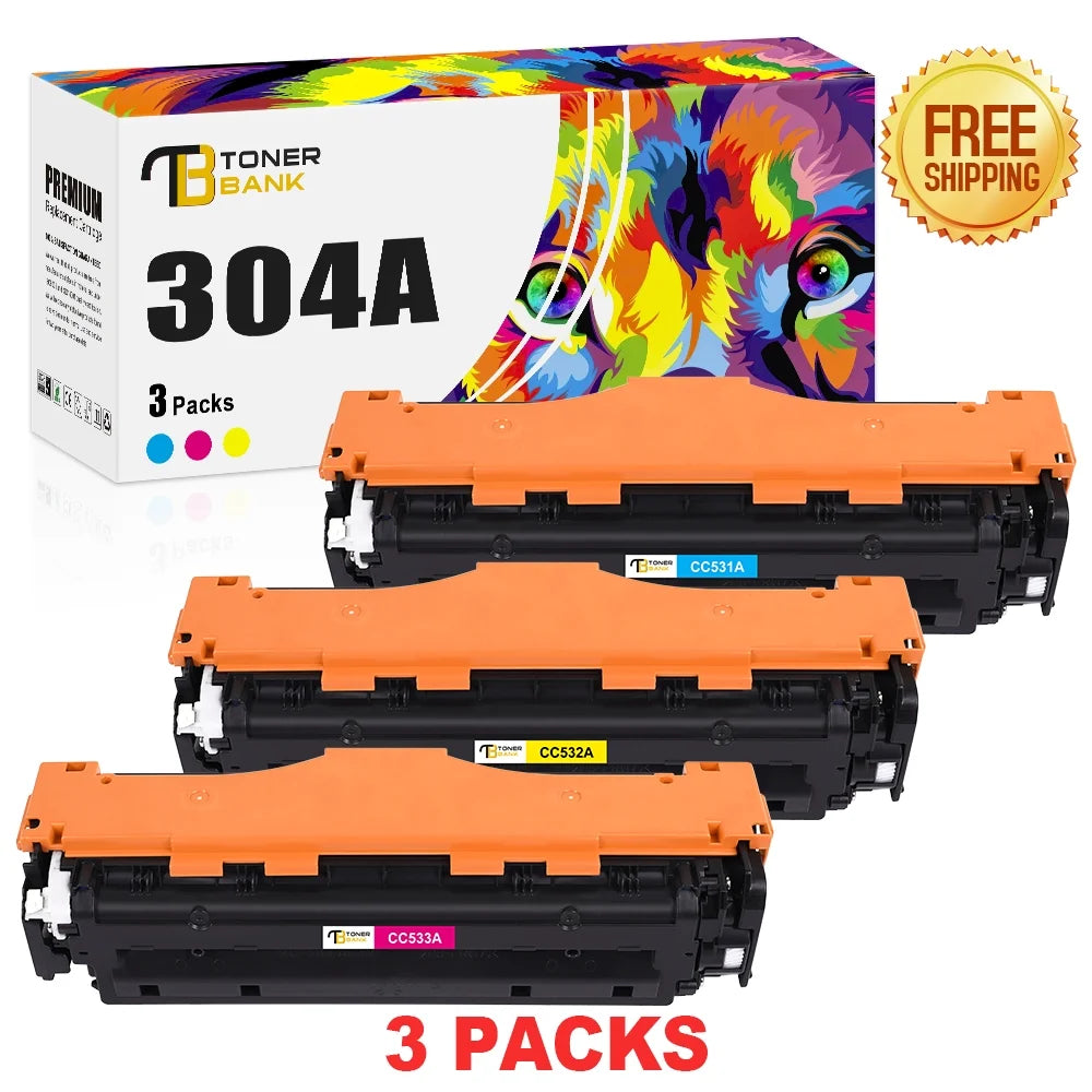 Toner Bank 3-Pack Compatible 304A Toner Cartridge for HP 304A CC531A CC532A CC533A 304A Color LaserJet CP2025 CP2025N CP2025DN (Cyan Yellow Magenta)