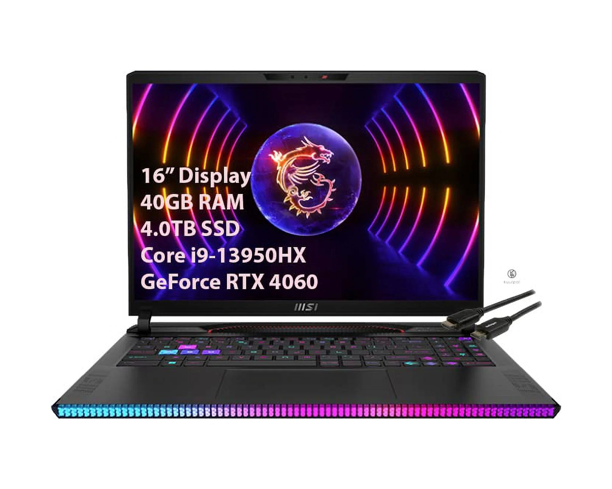 MSI GE68HX Raider 16'' Gaming Laptop - Intel Core i9-13950HX - GeForce RTX 4060-144HZ FHD+ (1920 x 1200) - Windows 11 Home - Kuulpal HDMI Cable (40GB RAM | 4TB SSD) (Raider GE68HX)